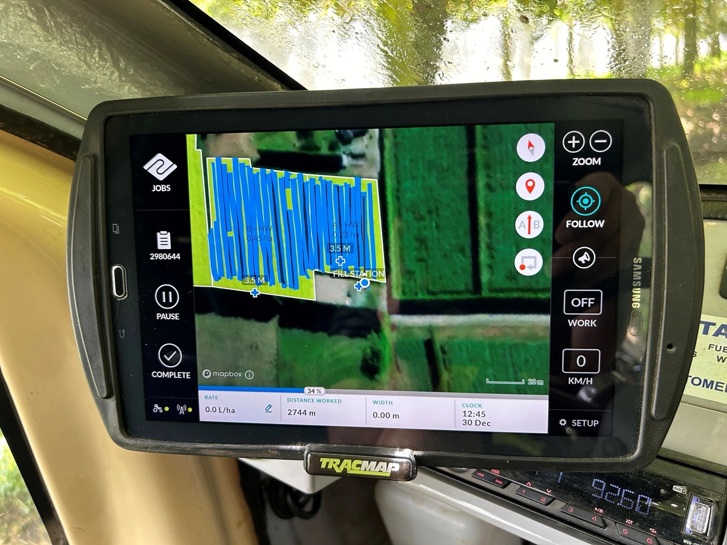 Tabula GPS recording screen in the cab